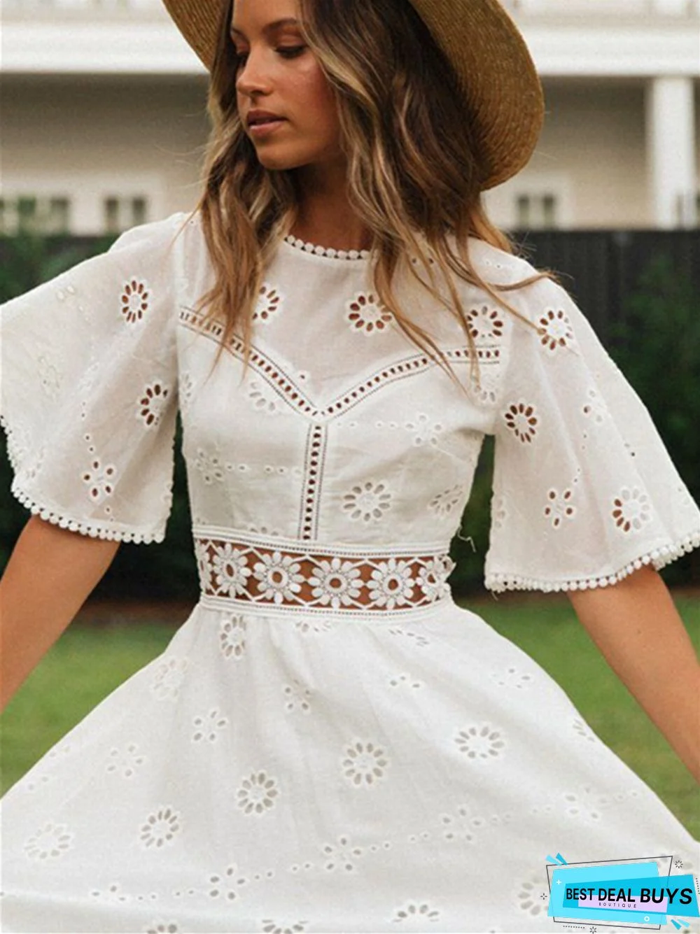 Sexy Backless Hollow Tassel Cotton-Like Dress Woman White Dresses