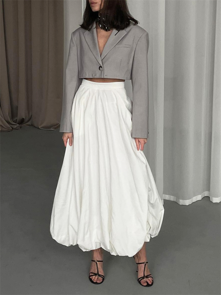 TARUXY Silk Satin White Maxi Skirt Long Ruffled Pleated Skirts Elegant Lantern Pants A-Line Silk Long Skirts For Women 2023 New