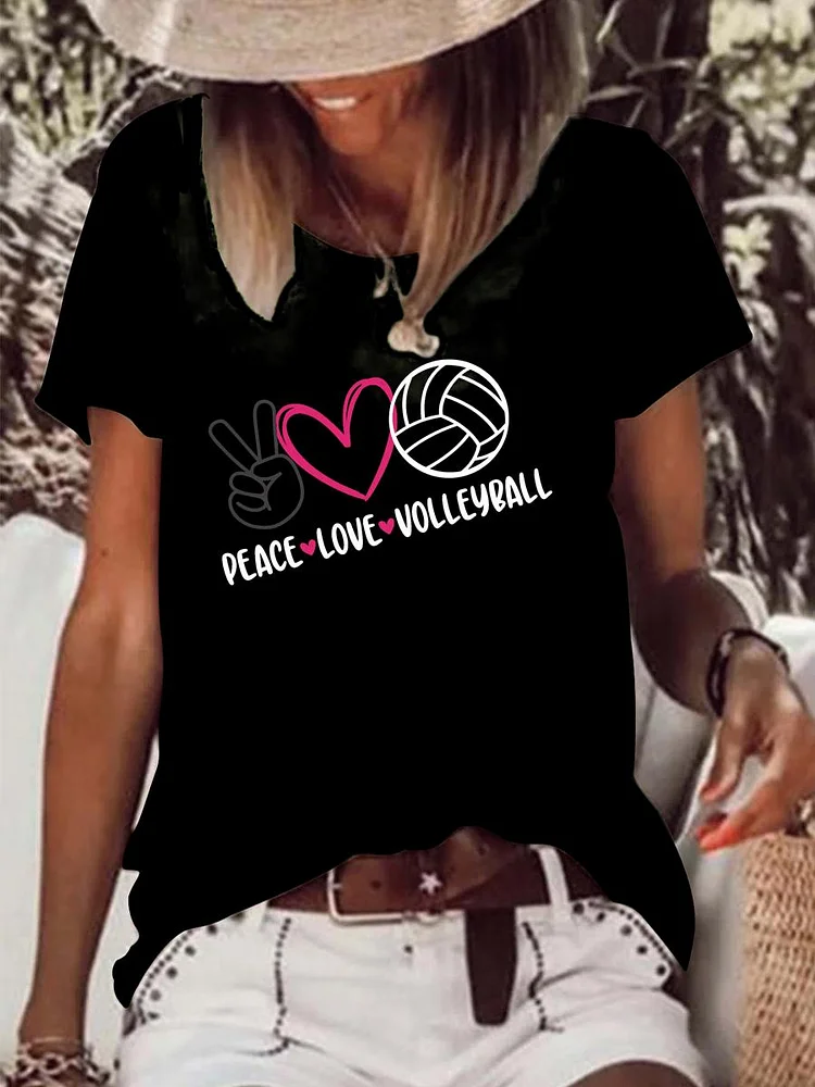 Peace love volleyball Raw Hem Tee-Annaletters
