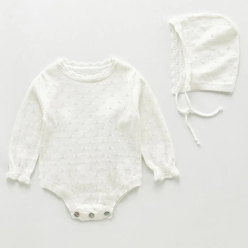 0-3Yrs Spring Autumn New 2020 Baby Girl Pure Color Rompers And Hat Baby Girl  Long Sleeves Rompers Baby Girl Newborn Rompers
