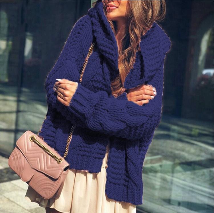 Women's Pure Color Casual Fashion Loose Hooded Cardigan Sweater