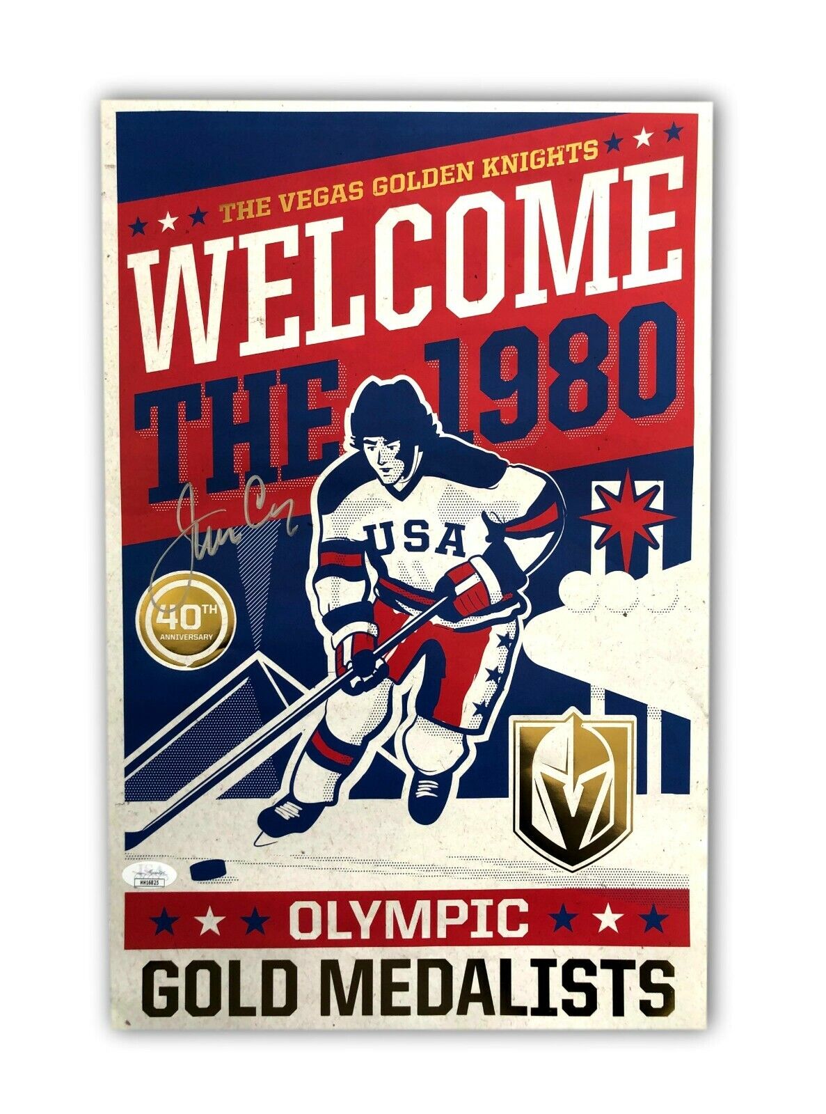 Jim Craig Signed Miracle On Ice 40Th Anniversary Poster Vegas Knights JSA COA