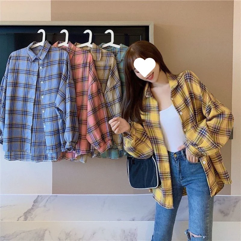 Uveng Uveng Plaid Shirt Woman 2025 Spring And Autumn Korean Version Of The Blouse Loose Hong Kong Style Long-Sleeved Shirt Woman