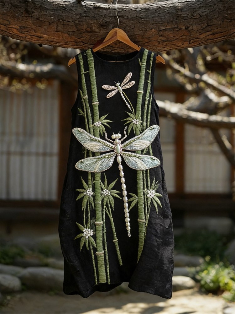 Vintage Dragonflies & Bamboo Linen Tank Dress wearshes