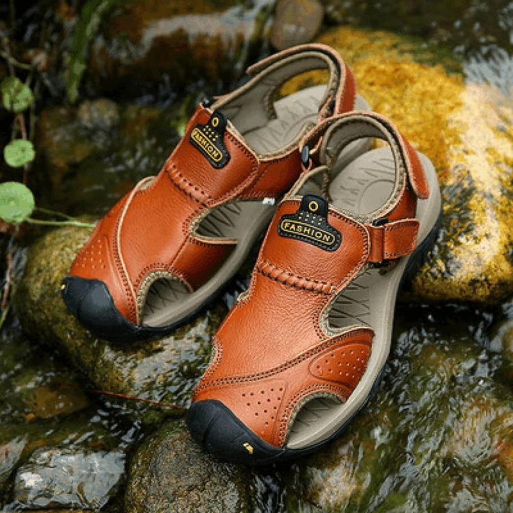 Men Orthopedic Leather Hiking Sandals