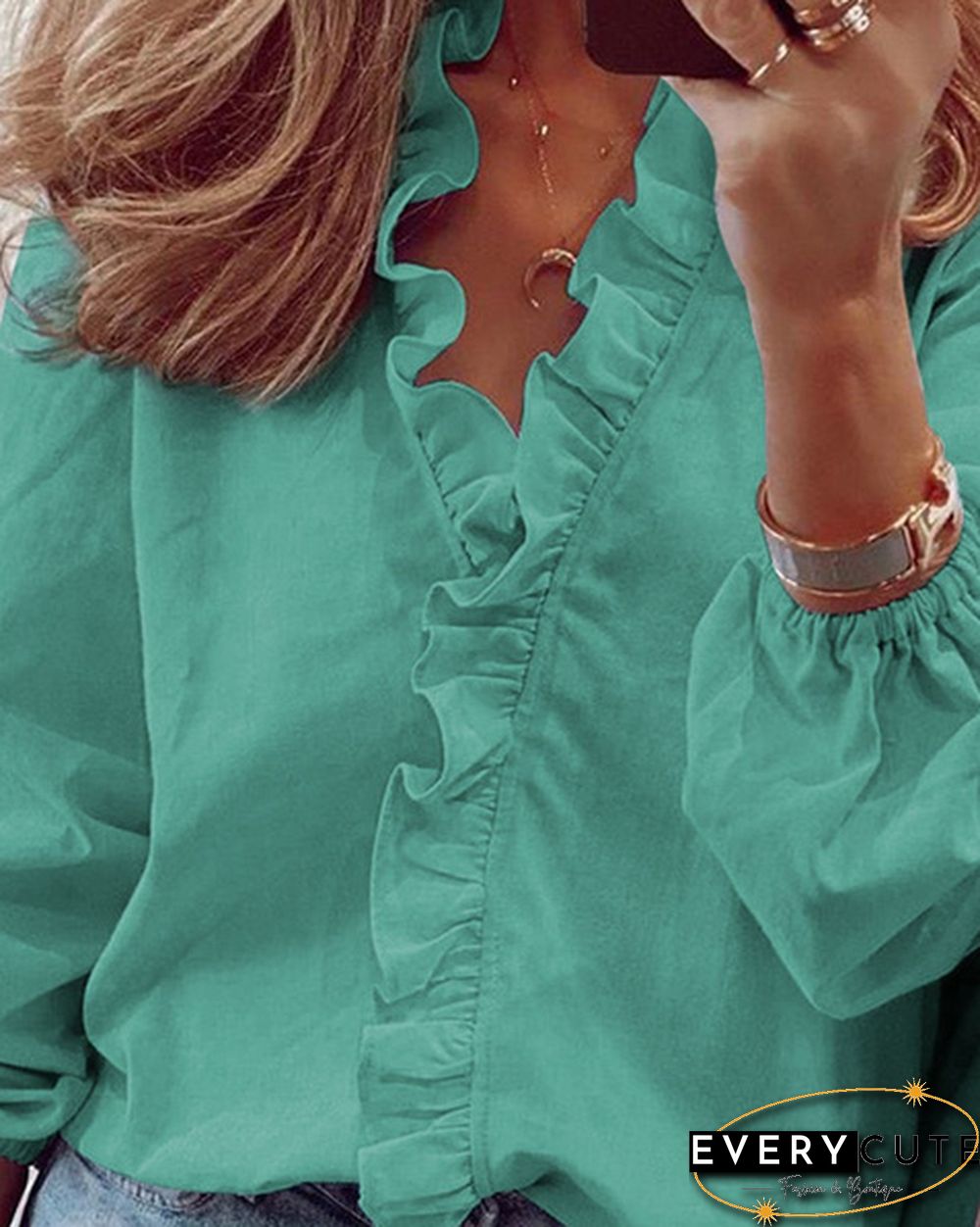 XS-8XL Spring Summer Tops Plus Size Fashion Clothes Women's Casual Long Sleeve Tops Loose T-shirts Deep V-neck Shirts Ladies Flare Tops Solid Color Chiffon Blouses