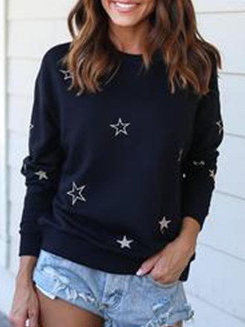 Black Printed/dyed Casual Sweatshirts