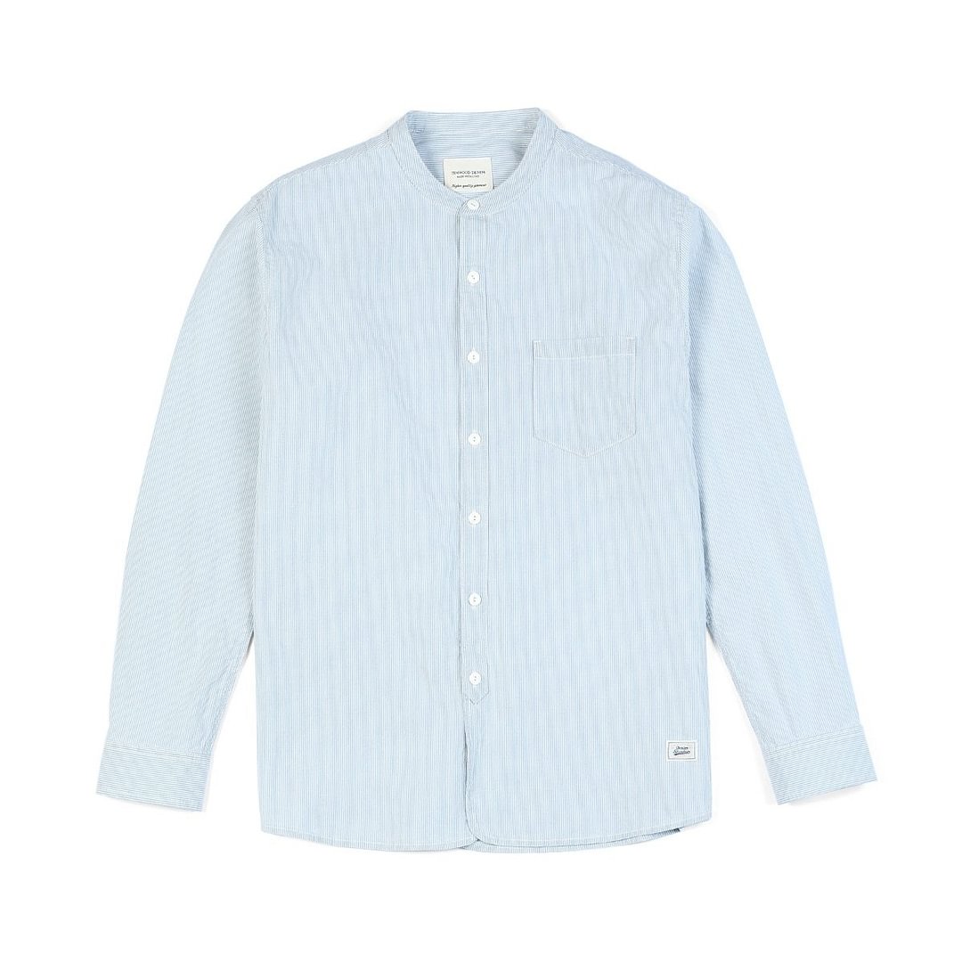 SIMWOOD 2021 Autumn Summer New Mandarin Collar Shirts Men 100% Cotton Vertical Pinstripe Texture Casual Shirts  SK130126