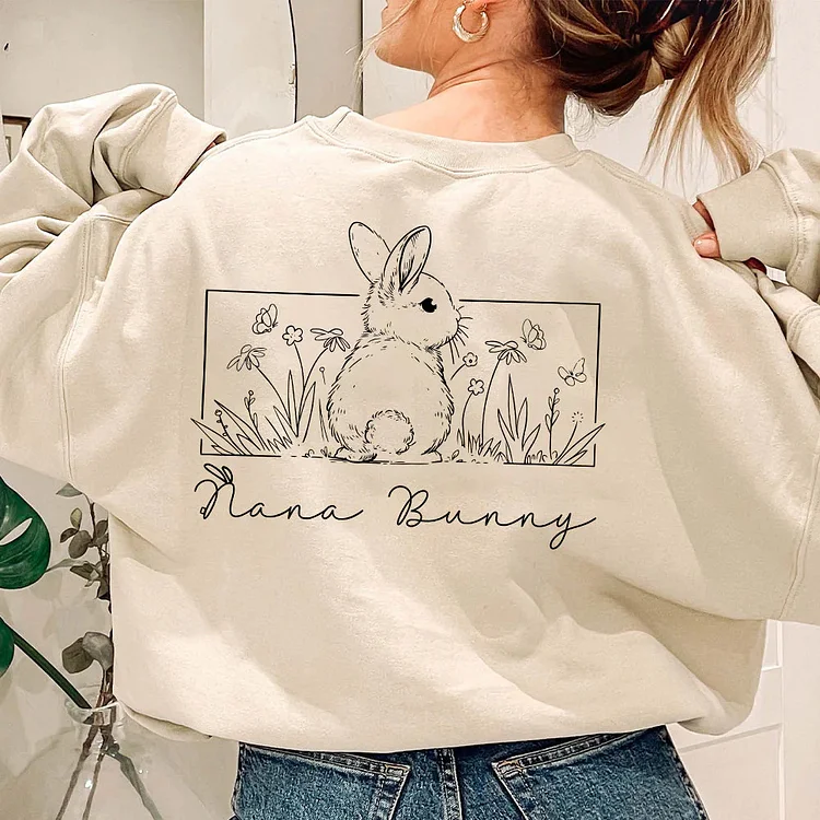 Personalized Floral Grandma Bunny Easter Sweatshirt, Spring Flowers Sweatshirt, Easter Sweatshirt, Gifts for Mother's Day, Happy Easter Day