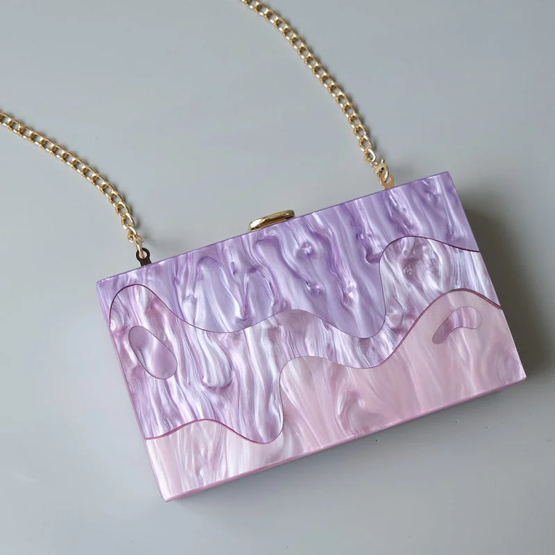 Purple Striped Acrylic Party Evening Bag Woman Casual Cute Box Clutch-VESSFUL