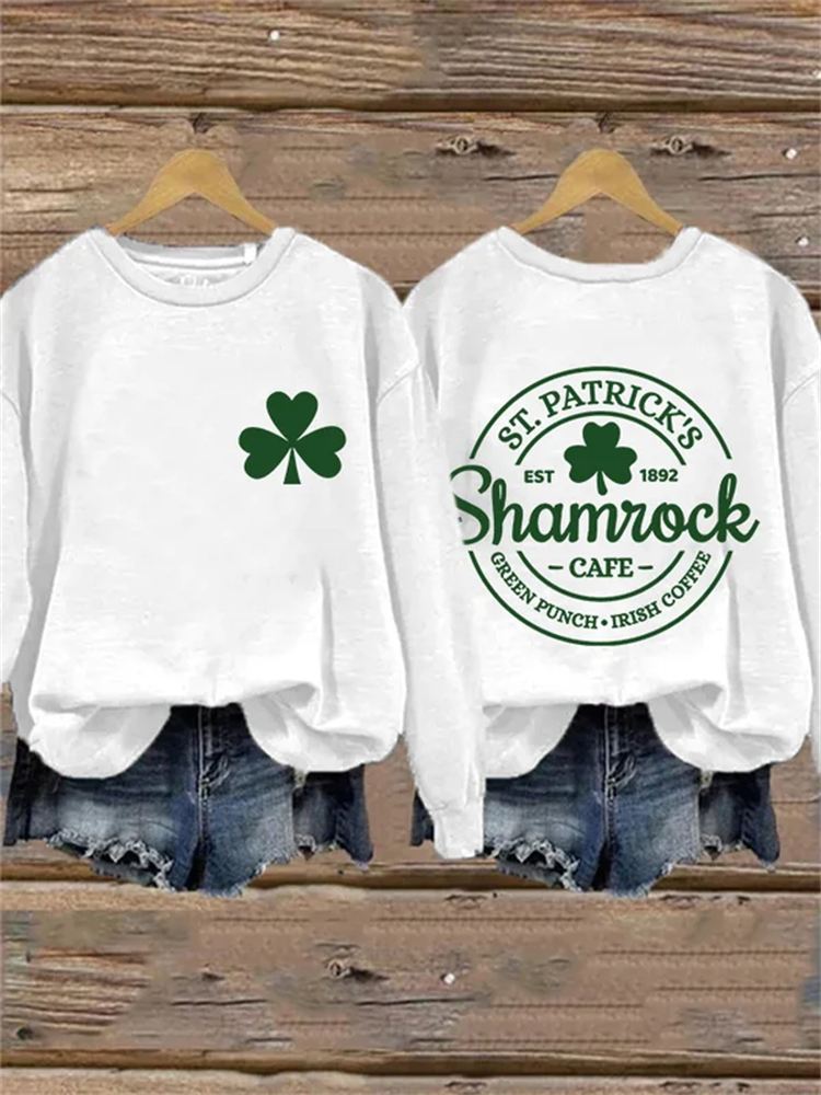 Women's St Patrick'S Day Clover Print Long Sleeve Sweatshirt wearshes