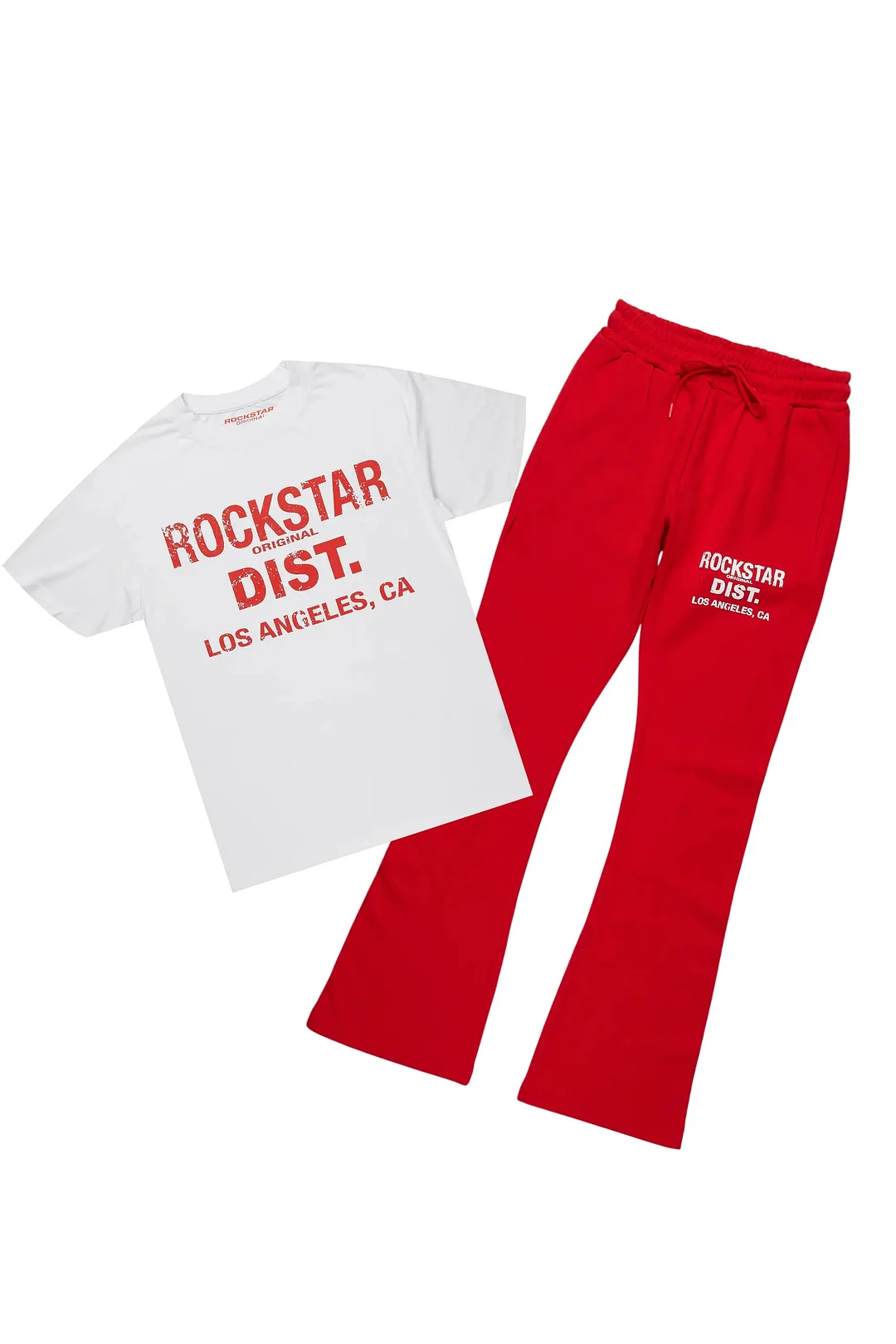 Lake White/Red Oversized T-Shirt/Stacked Track Pant Set