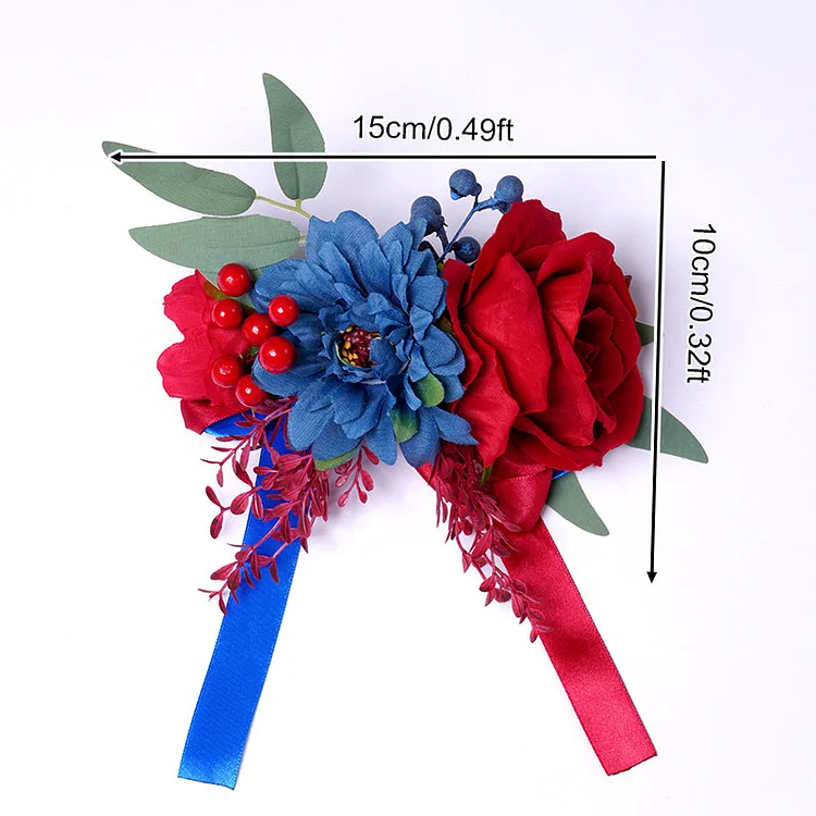 A8637 Red Blue Rose Peony With Greenery Wrist Flower Bride And Groom Wedding Supplies