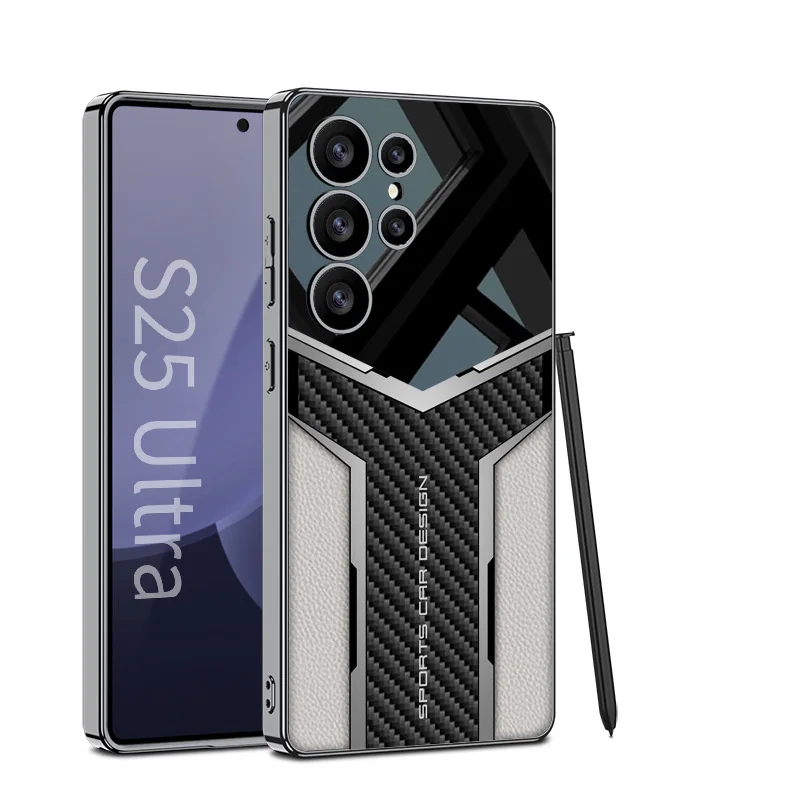 Samsung S25 Ultra mobile phone shell electroplating future plain leather s25ultra foreign trade leather case ultra-thin simple style business