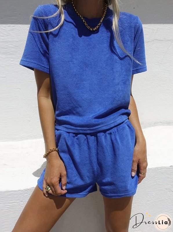 Sets Solid Simple T-Shirt & Shorts Two-Piece Set for Women