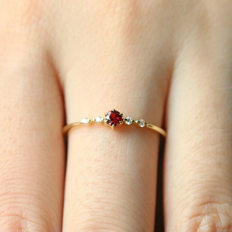 18K Gold Garnet Minimalist Tiny Ring