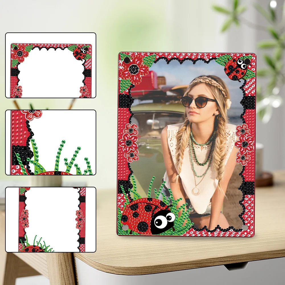 5D DIY Ladybug Floral Special Shape Diamond Painting Photo Frame Home Decor