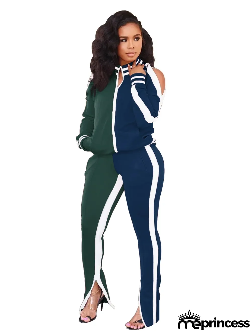 Autumn Contrast Cutout Slit Zipper Tracksuit
