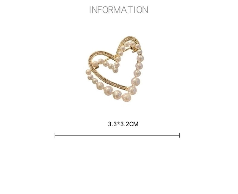 Minimalist Pin Heart Shape Alloy Plating Inlay Rhinestones Pearl Women’s Brooches