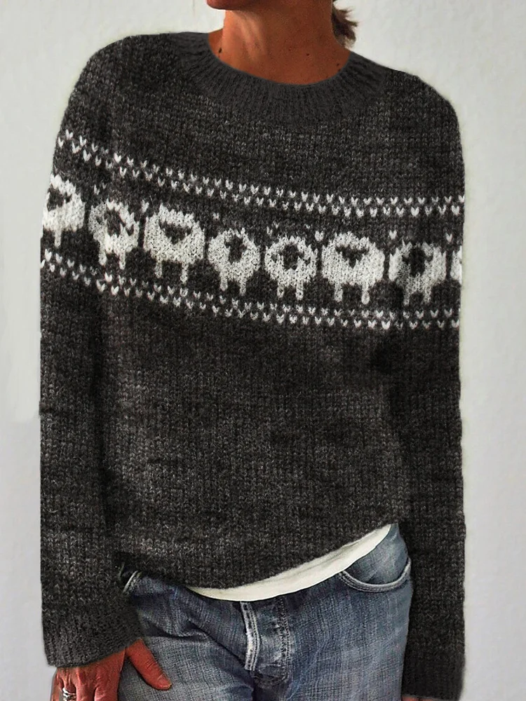 VChics Vintage Sheep Inspired Cozy Knit Sweater