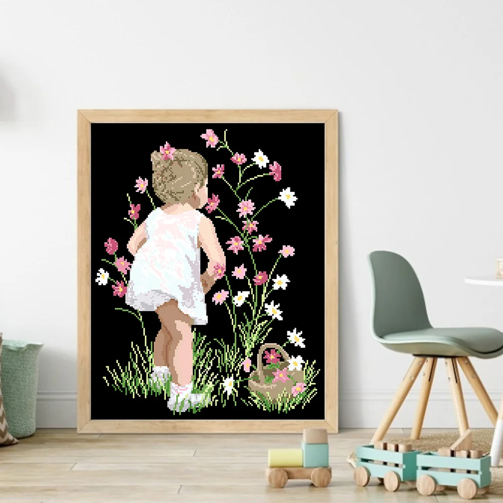 9CT Full Stamped Cross Stitch Bead Embroidery- Girl(Canvas|40*54CM)