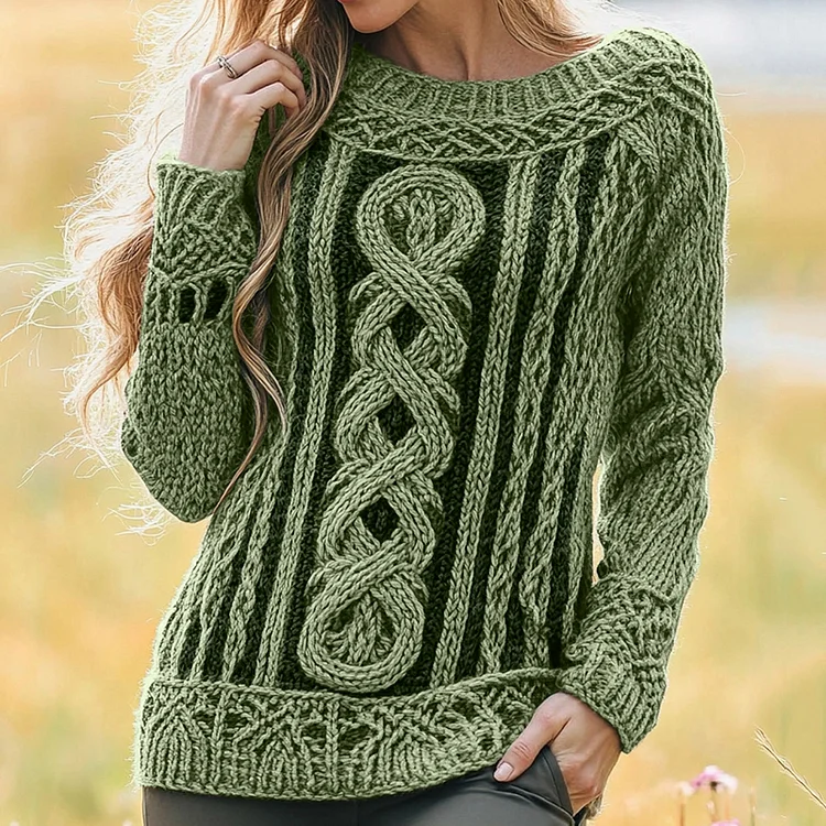 VChics Women's Irish Vintage Celtic Knot Jacquard Sweater