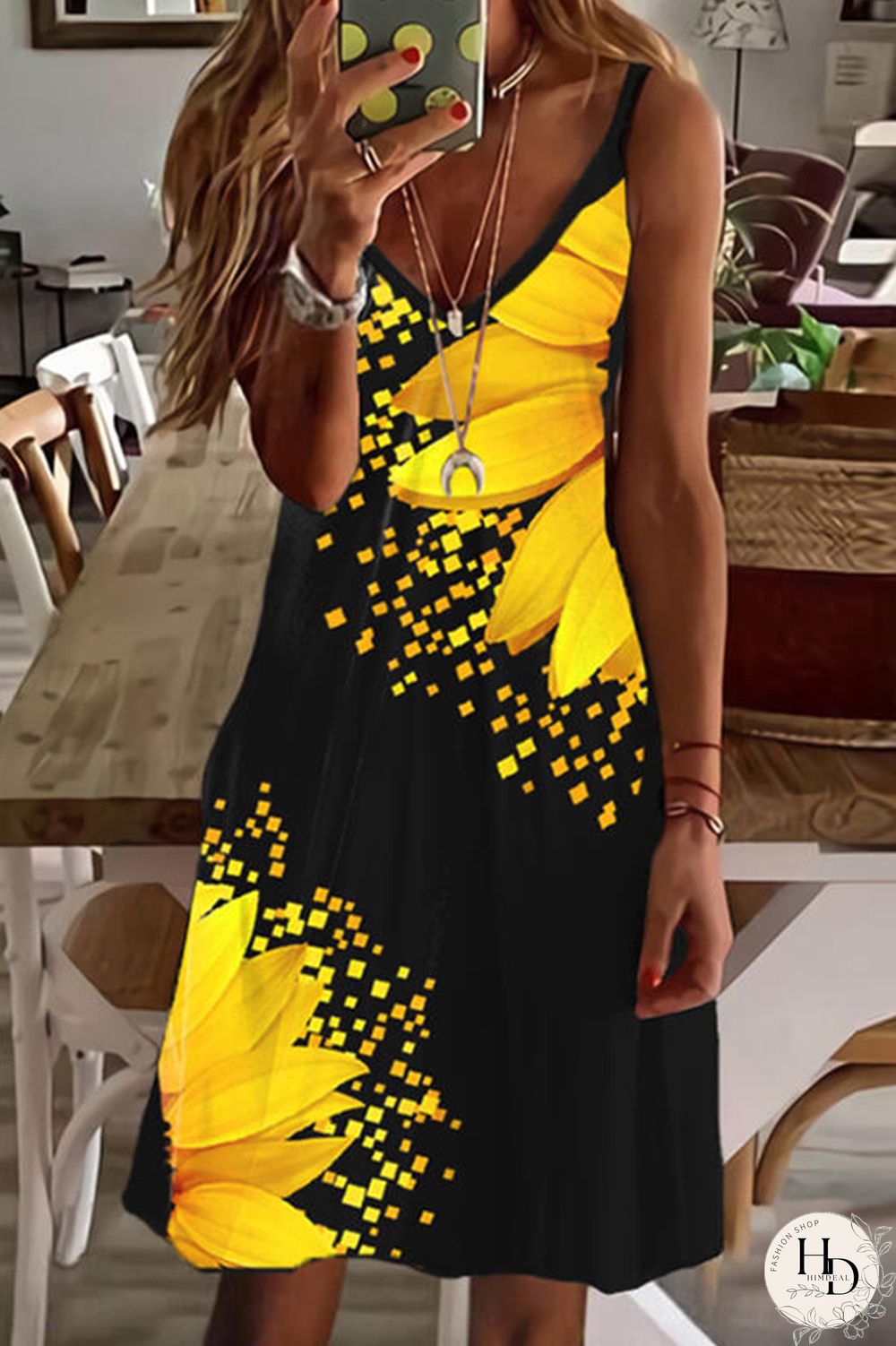 White Black Sexy Casual Print Backless V Neck Sling Dress