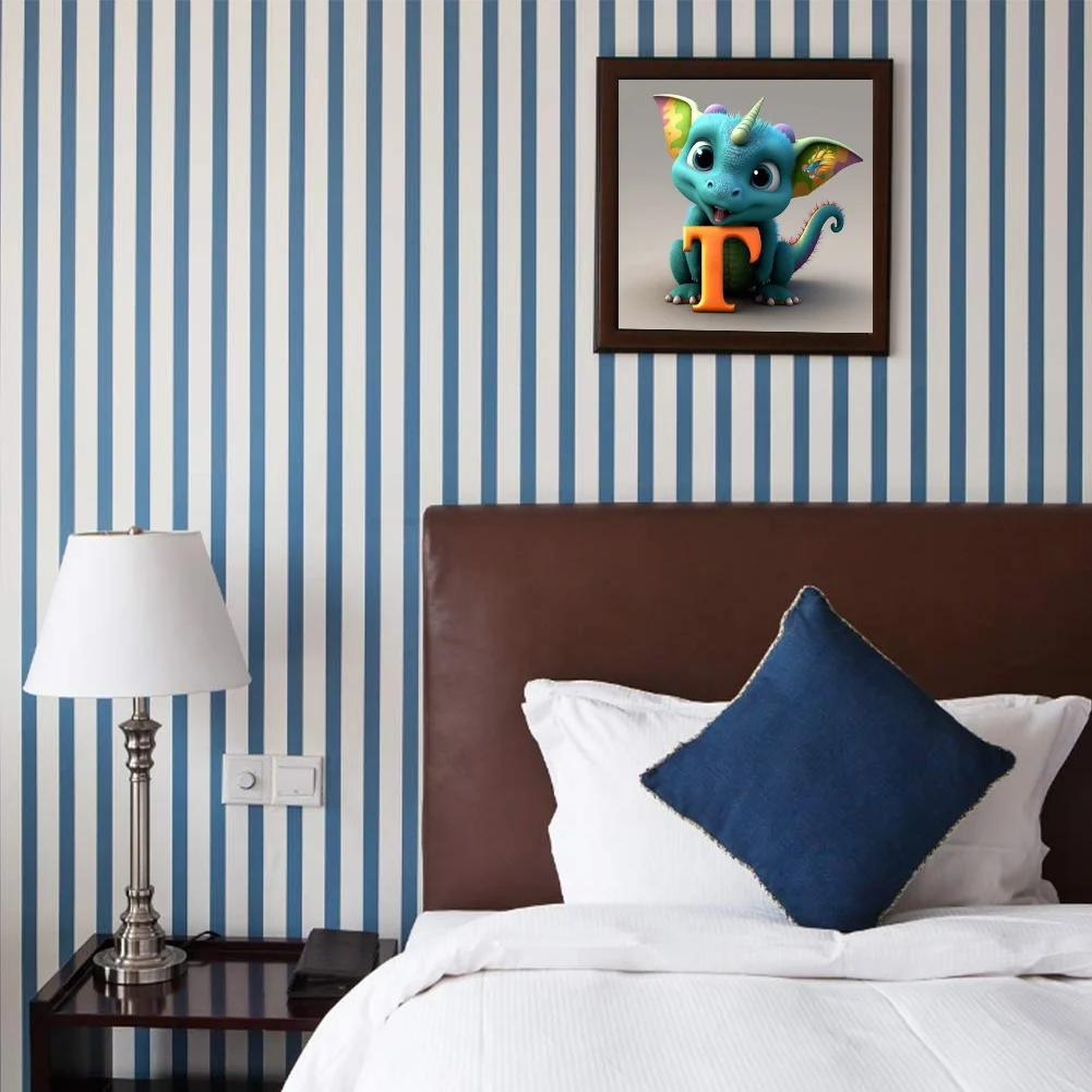 Diamond Painting - Full Round Drill - Dinosaur Letter T(30*30cm)