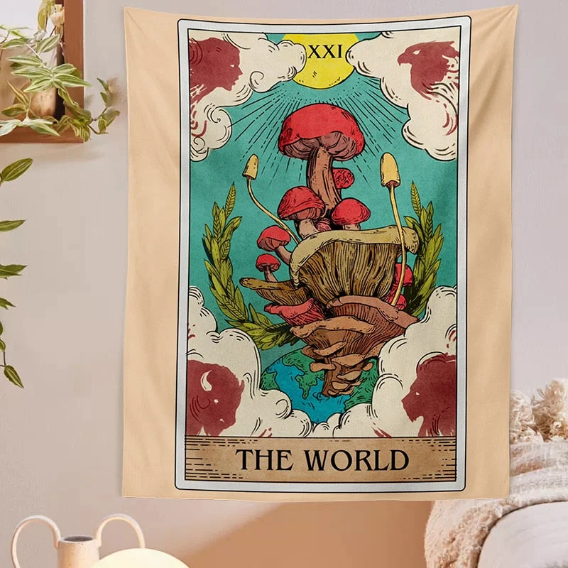 Tarot Mushroom Tapestry Wall Hanging Magic Mushroom Fungi Gift Hippie Bohemian Tapestries Psychedelic Witchcraft Home Decor