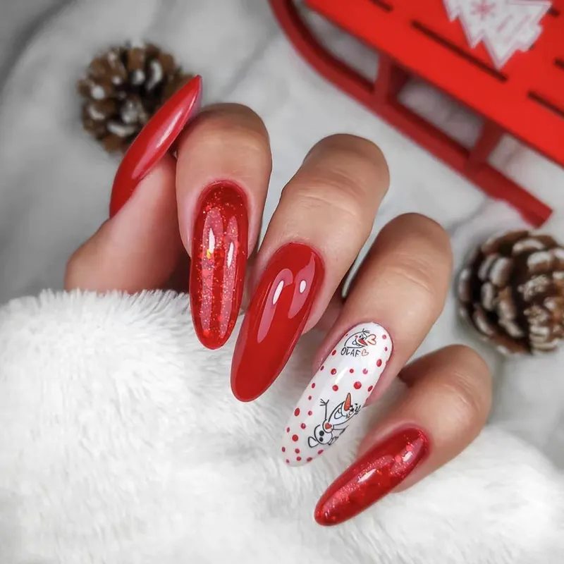 Churchf Quality Wear Armor New Christmas Flash Powder Snowflake French Nail Piece Metal Antlers Dark Green White Fake Nails