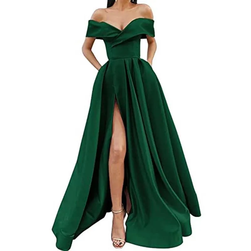Brownm Brownm 2025 New Party Evening Dress Word Shoulder-Singing Noodles Long Overseas Warehouse Dress