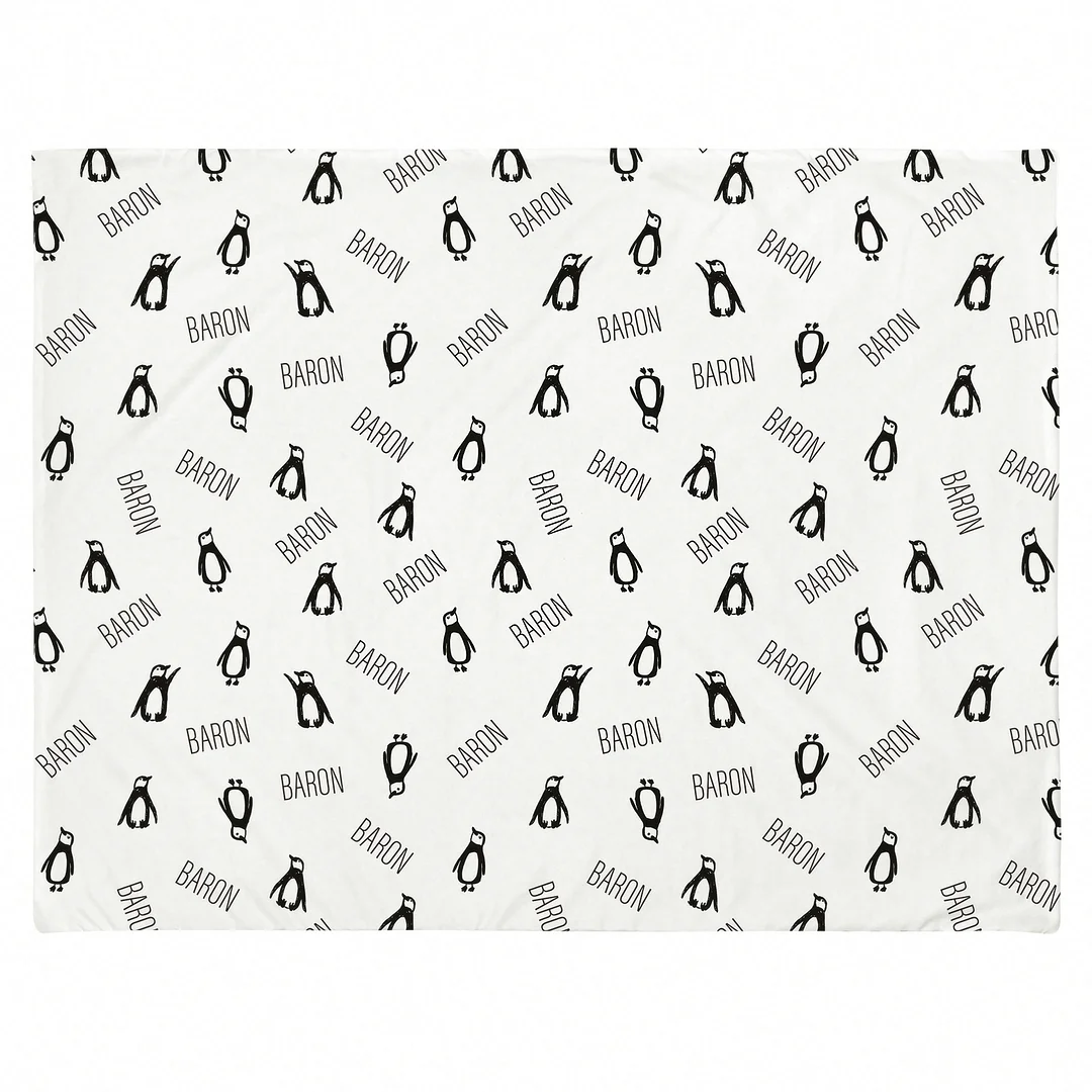 Baron's Penguin Kingdom Personalized Baby Name Blanket