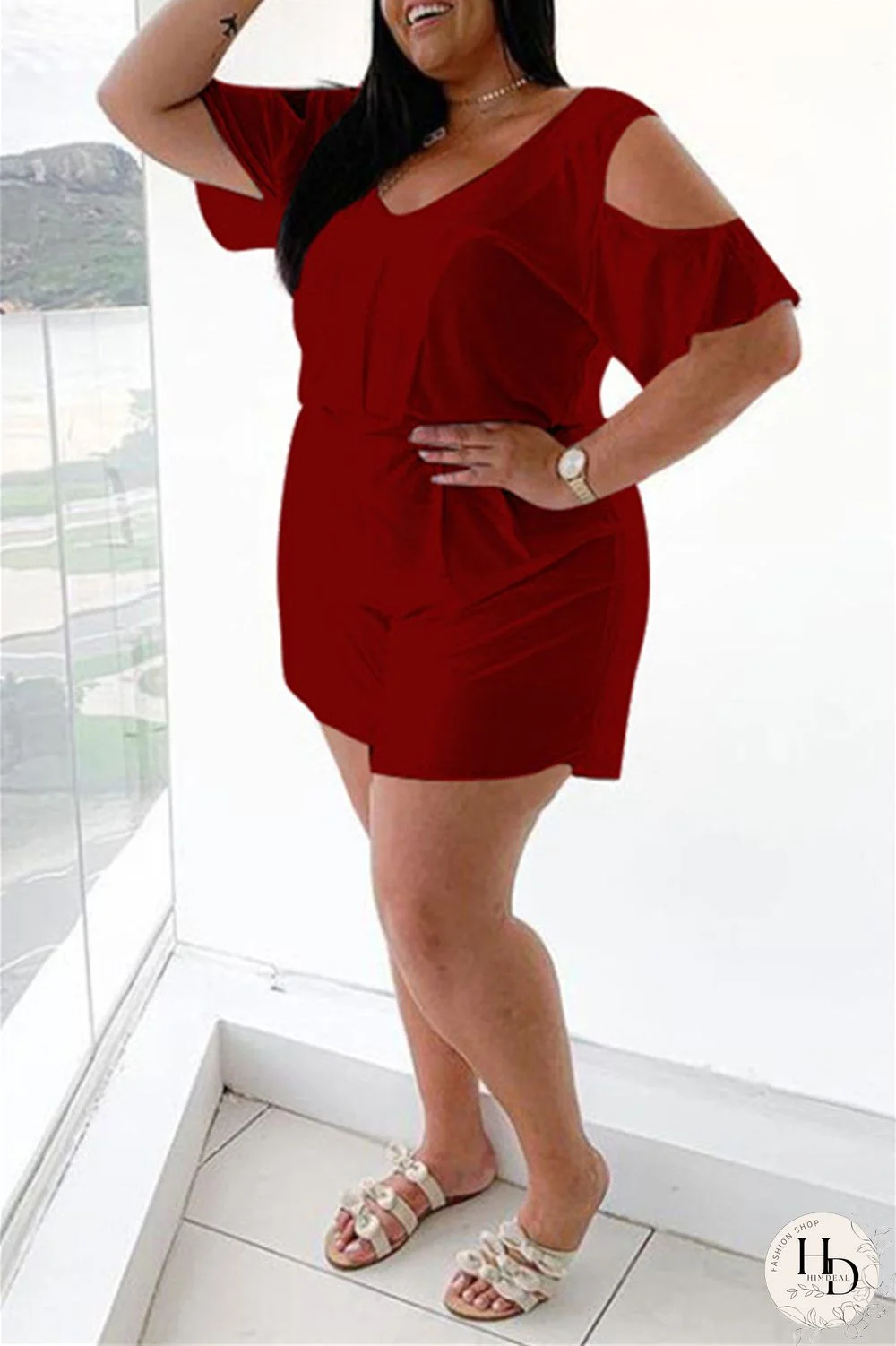 White Fashion Casual Solid Basic V Neck Plus Size Romper