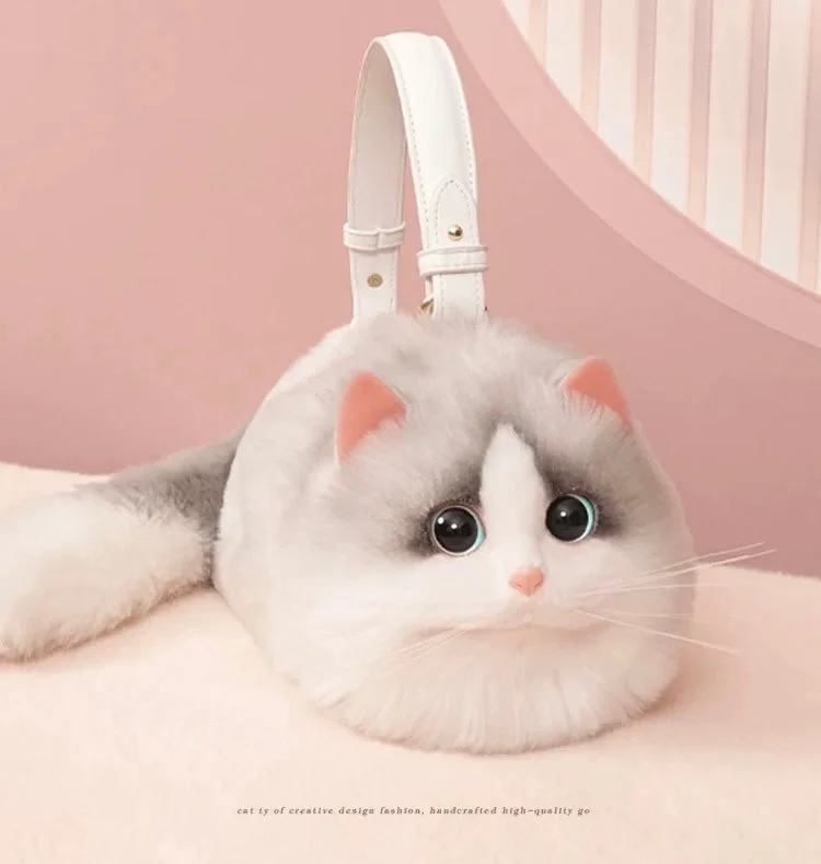 Fluffy Silver British Shorthair Cat Bag Cat Purse