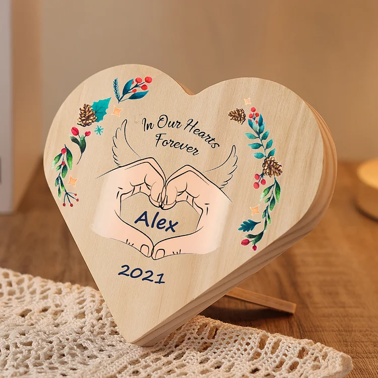 Personalized Memorial Wood Heart Ornament-In Our Heart Forever-Heart Wooden Desktop Decoration Gifts