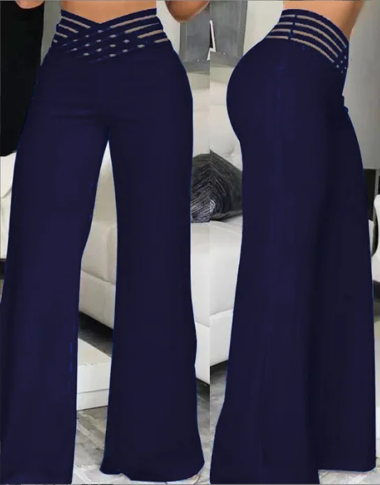 Wongn Wongn Summer Women's Wear Hollow Belt High Waist Casual Straight Leg Pants Wide Leg Pants