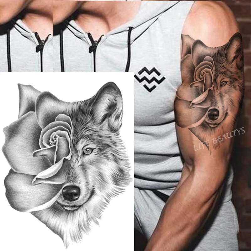 Sdrawing Tiger Cool Temporary Tattoo Sticker Fashion Wolf Waterproof Animal Body Art Arm Fake Removable Tatoo Men Women Personality