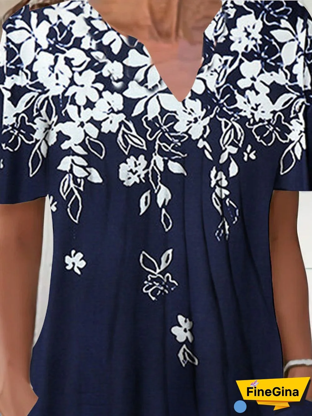 Women's Short Sleeve V-neck Floral Printed Midi Dress