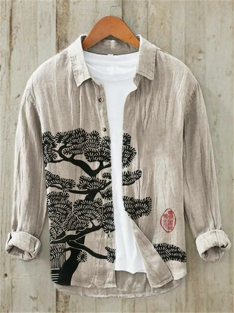Pine Tree Japanese Lino Art Linen Blend Shirt