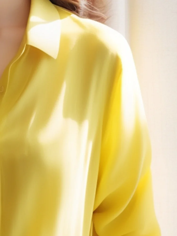 Athvotar Athvotar Sense Gentle Windy Yellow Beautiful Shirt Simple Commute Small Fashion Age-Dense Stated Set-Tite Shirt Woman