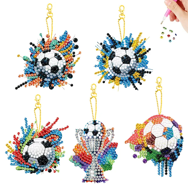 【Key-chain】5Pcs Acrylic Double Sided Football Cup Full Drill Keyring 5D DIY Crafts Decor gbfke