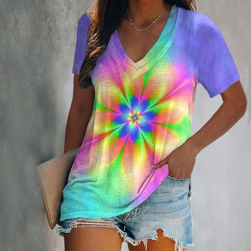 Gradient Colorful Flower Casual Graphic Tees