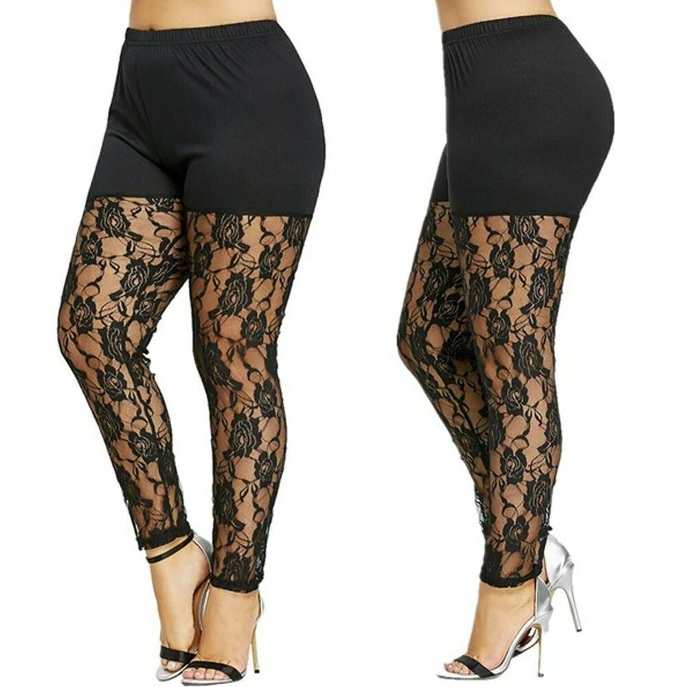 Women Casual Skinny Pants Leggings Fashion Lace Hollow Out Pencil Trouser Summer Elastic Bodycon Jeggings Thin Plus Size