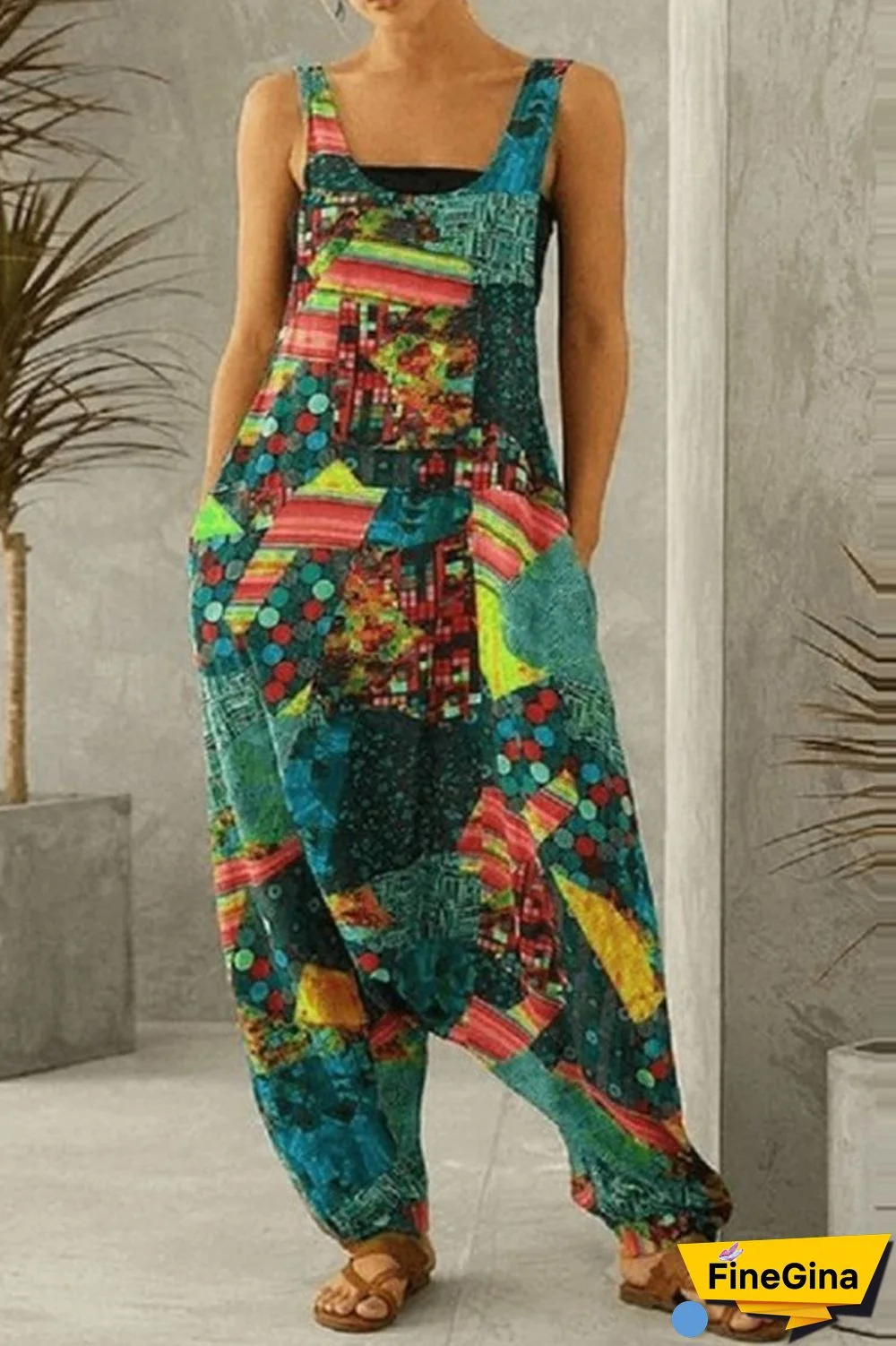 Vintage Sleeveless All Over Print Overall