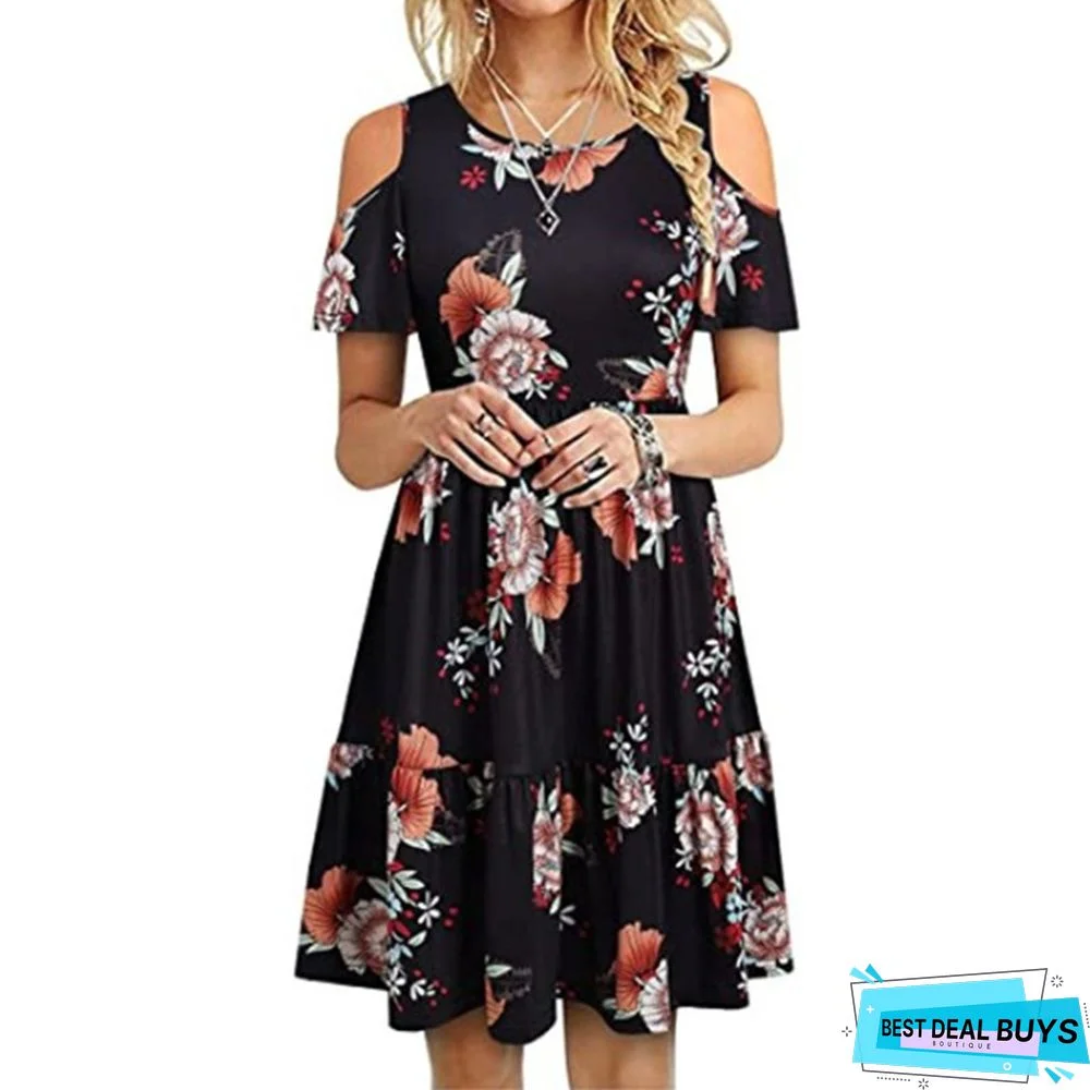 Fashionable Short Sleeve Off-The-Shoulder Dress Black Dresses