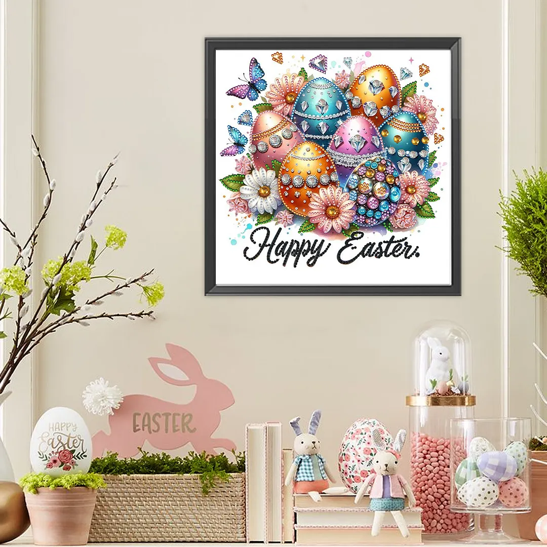 Happy Easter Special Shaped 5D DIY Partial Drill Diamond Painting Kits for Adults Beginners Home Decor Diamonds Dots Gem Art Kits 11.81x11.81inch