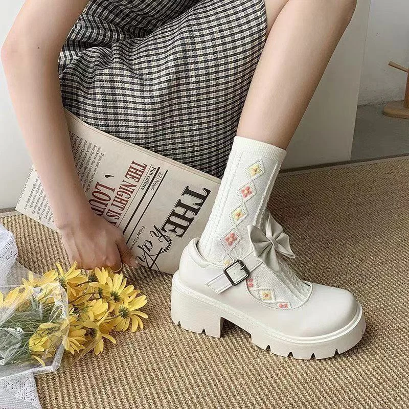 Platform Lolita Shoes Women Leather Pumps Student Round Toe High Heels Shoes Japanese Style Mary Jane Shoes College Student 2021