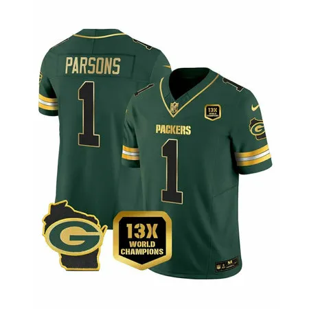 Youth Green Bay Packers #1 Micah Parsons Green 2025 F.U.S.E. Champions Patch and G Patch Vapor Untouchable Limited Jersey