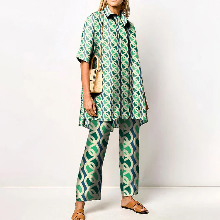 Geometric Print Casual Two Piece Set
