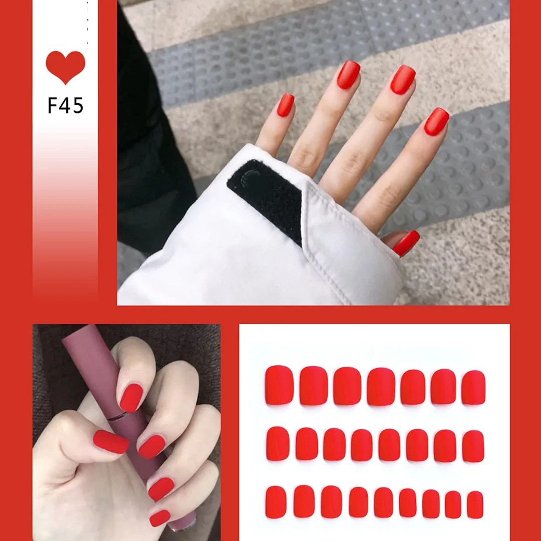 24pcs/box Full Cover fake Press on Nails Matte Yellow Pure Acrylic Frosted Ballerina acrylic for nails for Women free shipping-Nail Inspo